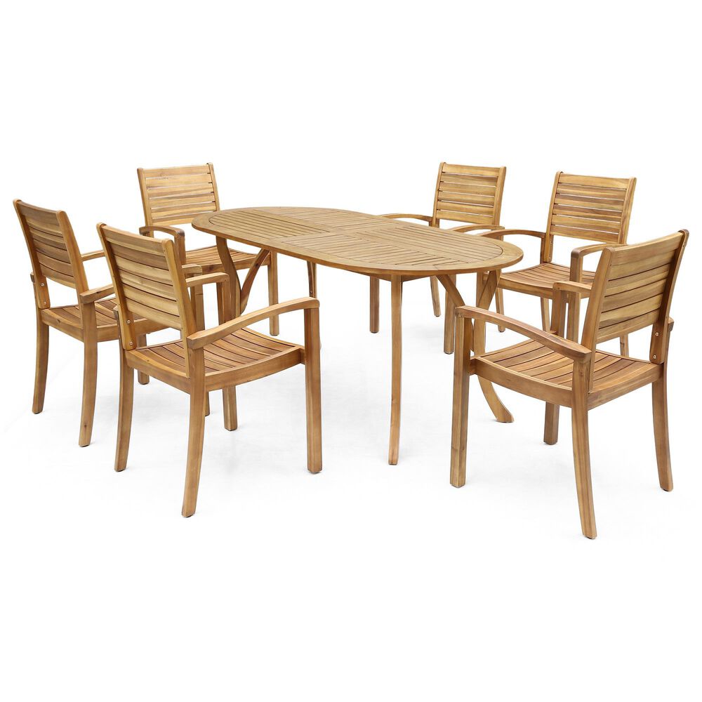 Noble House Holloway 7-Piece Patio Dining Set in Teak Brown, , large