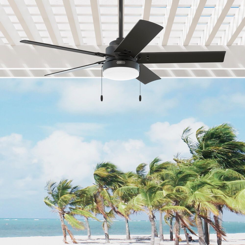 Hunter Sea Point 52&quot; Outdoor Ceiling Fan with LED Lights in Matte Black, , large