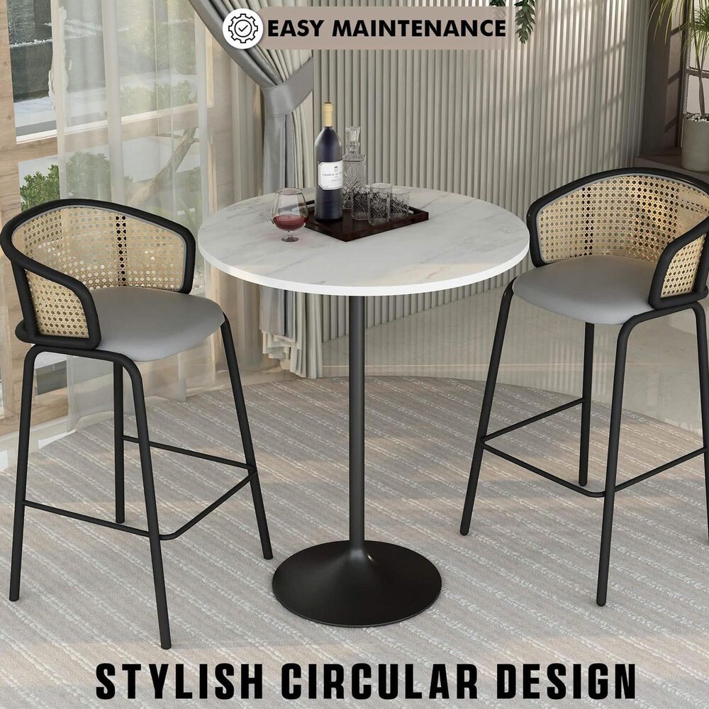 Leisuremod Verve 36&quot; Round Bar Height Dining Table with Resin Top in Black and White - Table Only, , large