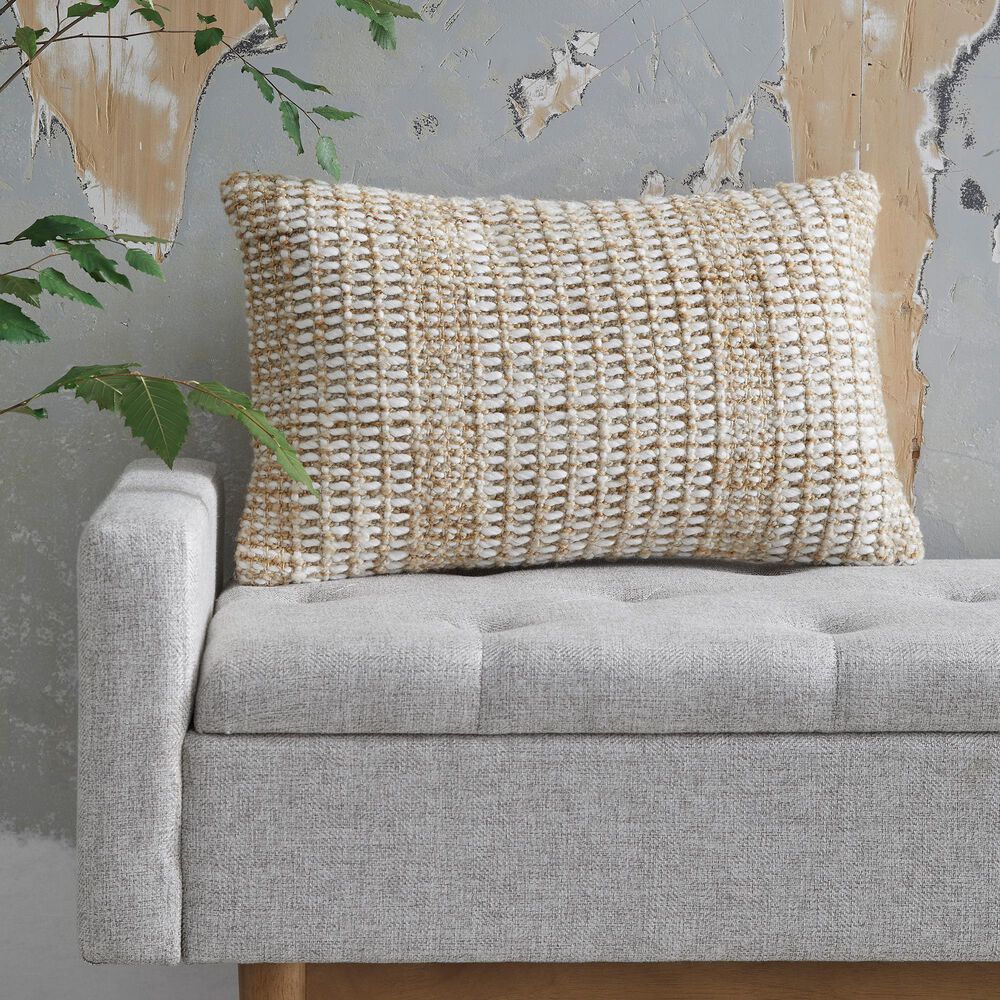 Ashley Hathby 14&quot; x 22&quot; Lumbar Throw Pillow in Tan and White, , large