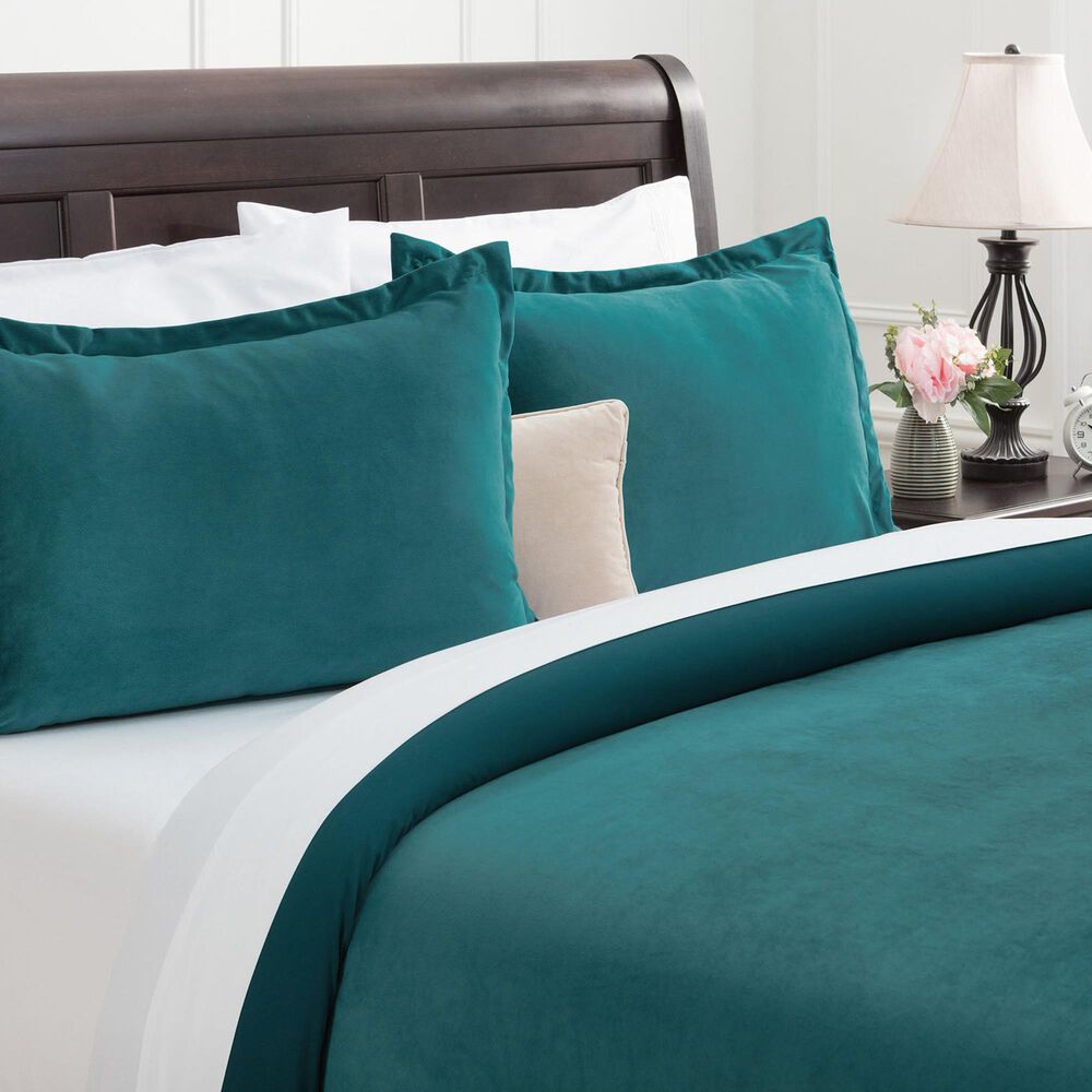 Chanasaya Home Velour 3-Piece King Duvet Cover Set in Deep Teal, , large