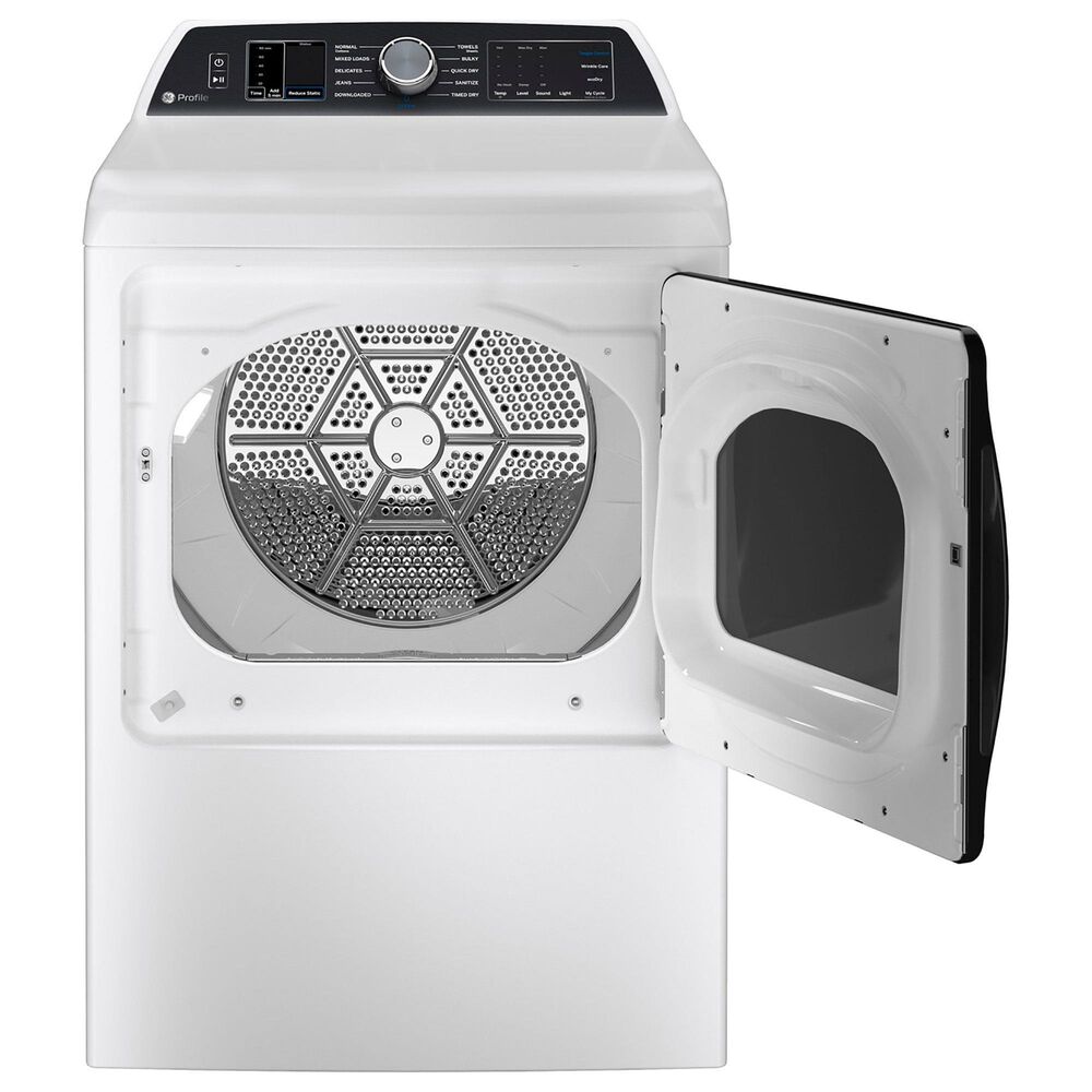 GE Profile 5.4 cu. ft. Capacity Washer with Smarter Wash Technology and FlexDispense and 7.4 cu. ft. Capacity Smart aluminized alloy drum Electric Dryer with Sanitize Cycle and Sensor Dry in White, , large
