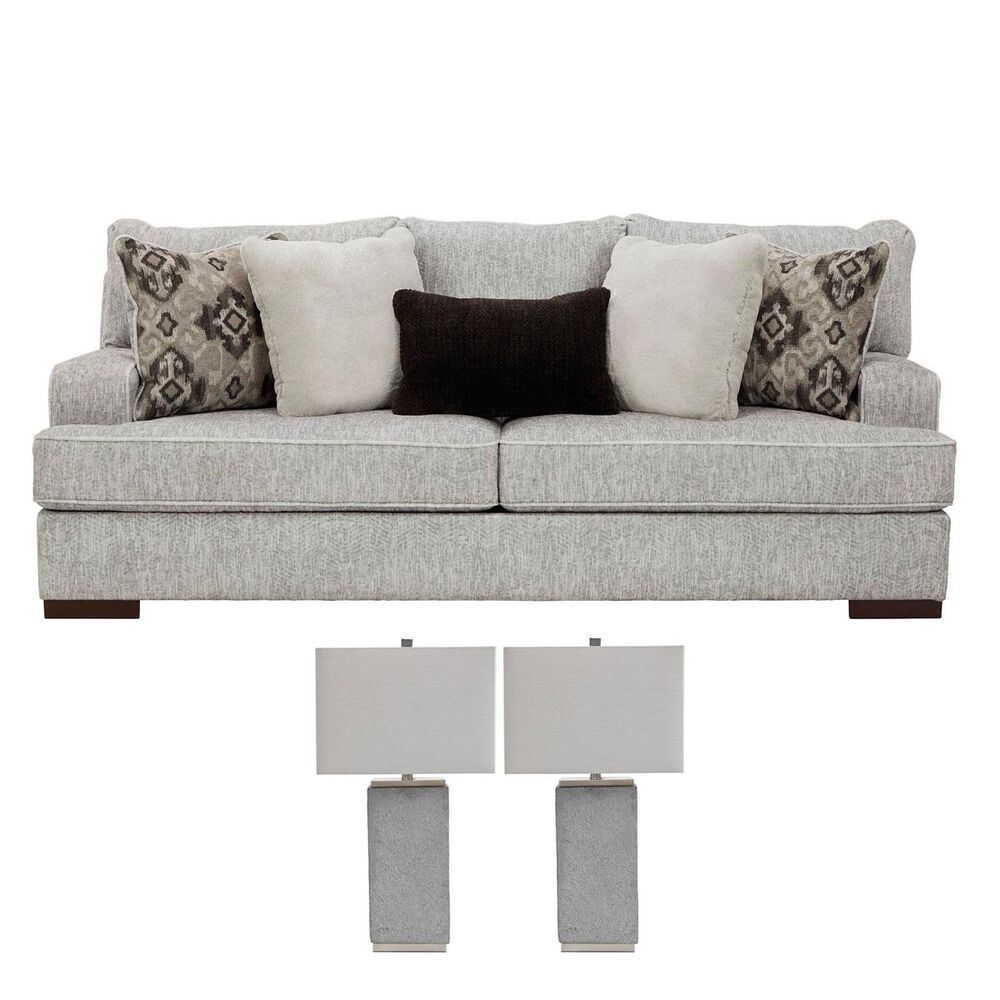 Signature Design by Ashley Sofa in Pewter and a Pair of Lamps Set, , large