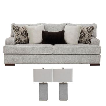 Signature Design by Ashley Sofa in Pewter and a Pair of Lamps Set, , large
