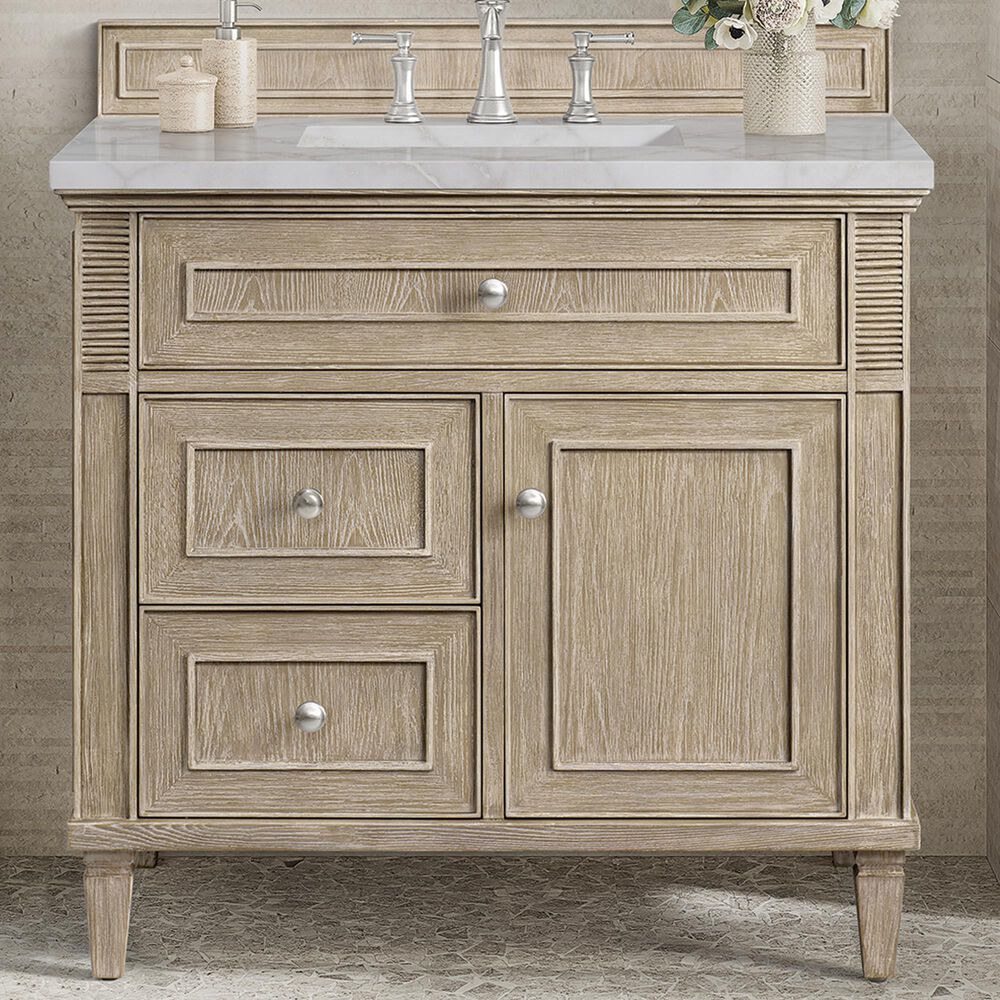 James Martin Vanities Lorelai 36&quot; Single Vanity in Whitewashed Oak with 3cm Victorian Silver Quartz Top, , large