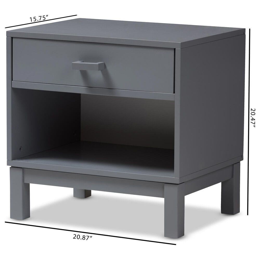 Baxton Studio Deirdre 1-Drawer Nightstand in Grey, , large