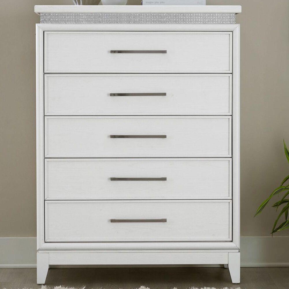 Belle Furnishings Reflections 5-Drawer Chest in Pearl White and Rhinestone, , large