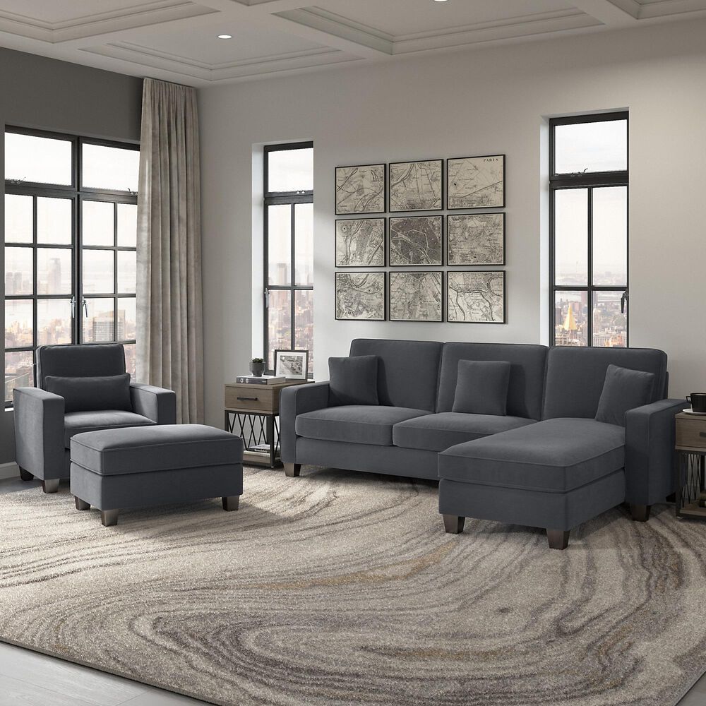 Bush Stockton 4-Piece Living Room Set with Chaise Lounge in Dark Gray, , large