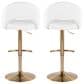 LumiSource Renee Adjustable Swivel Bar Stool with White Faux Leather Upholstery in Gold (Set of 2), , large