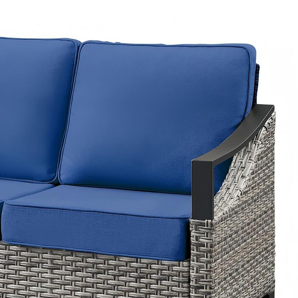 Sunwell Garden 32"H 3-Seater Outdoor Sofa with Curved Navy Cushions in Gray, , large