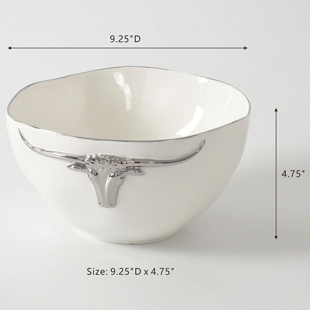 Pampa Bay Longhorns Large Bowl in White and Silver, , large