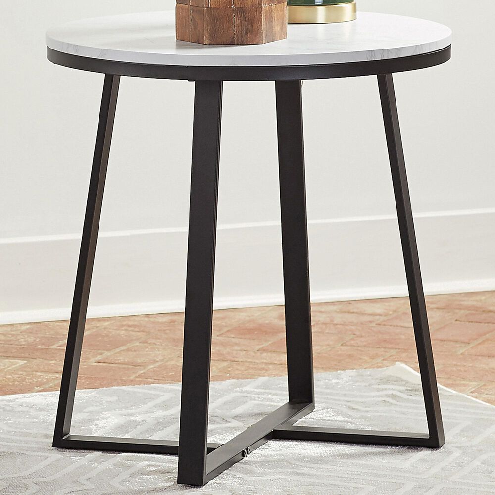 Pacific Landing Hugo Round End Table in Matte Black and White, , large