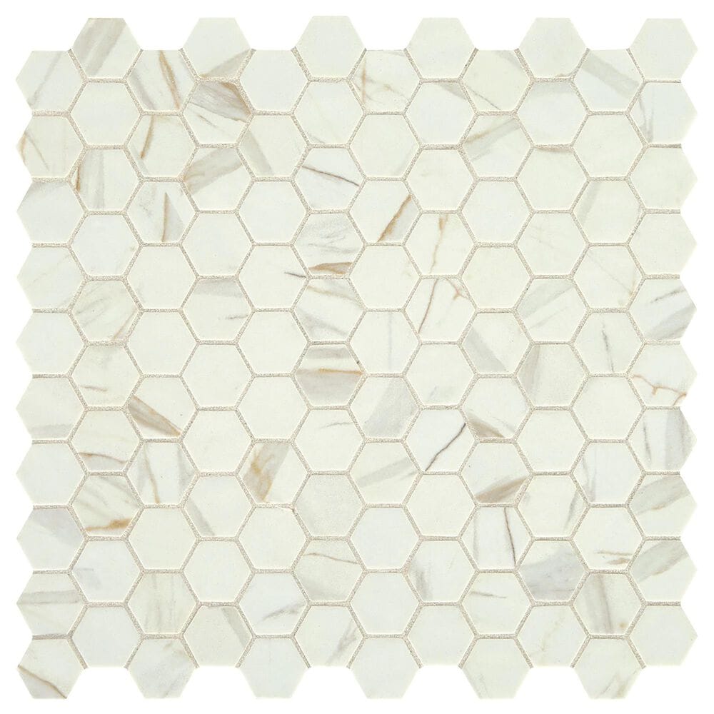 Dal-Tile Uptown Glass Posh Spritzer 1" x 1" Hexagon on 12" x 12" Glass Mosaic Sheet, , large
