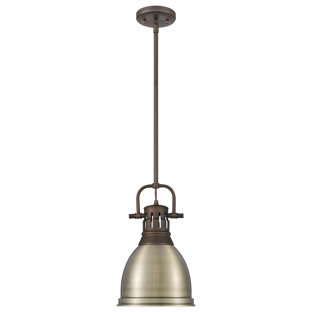 Golden Lighting Duncan 1-Light Small Pendant with Rod and Aged Brass Shade in Rubbed Bronze, , large