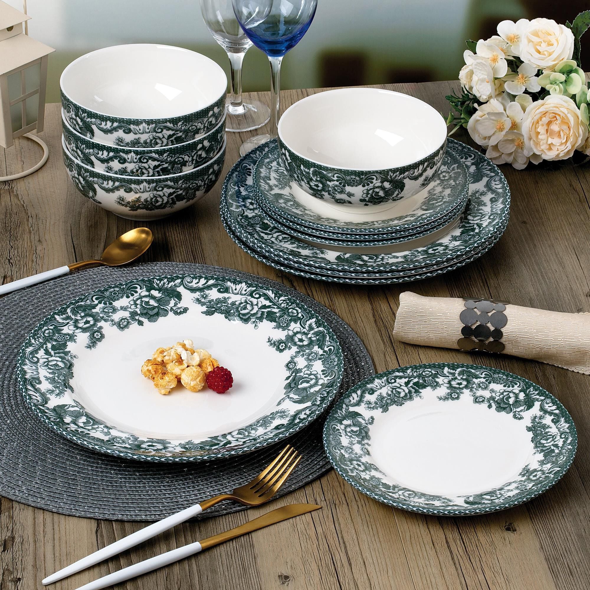 Gifts Plus Montana 12-Piece Dinnerware Set in Green
