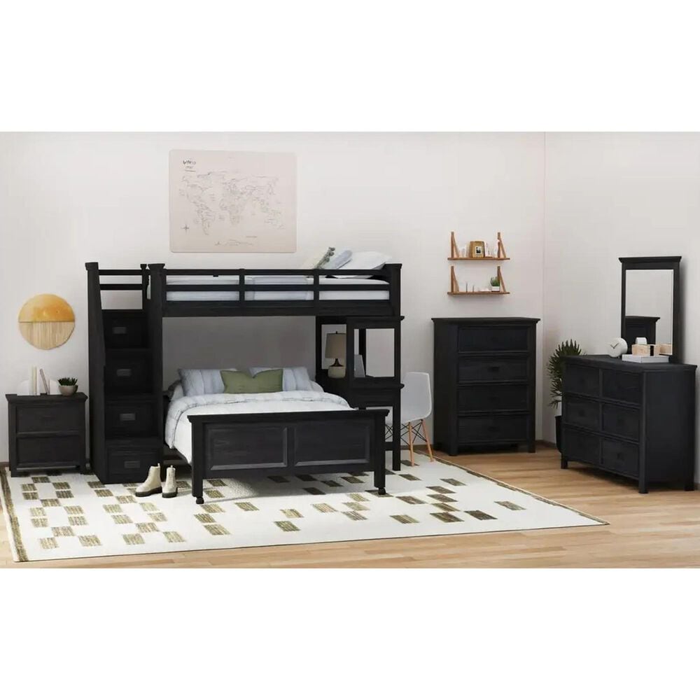 Mayberry Hill Hampton Twin Over Full Bunk Loft Bed with Staircase and Desk in Charcoal, , large