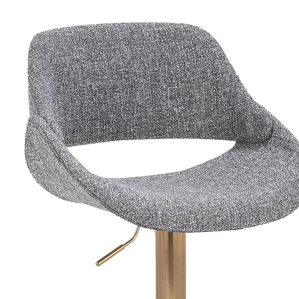 LumiSource Fabrico Swivel Adjustable Bar Stool with Grey Noise Fabric Upholstery and Rounded T Footrest in Gold (Set of 2), , large