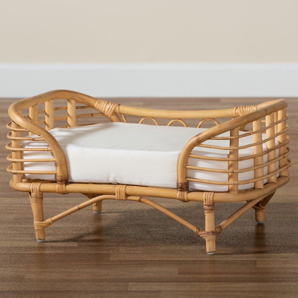 Baxton Studio Malino Rattan Pet Bed with Cushion in Natural Brown, , large