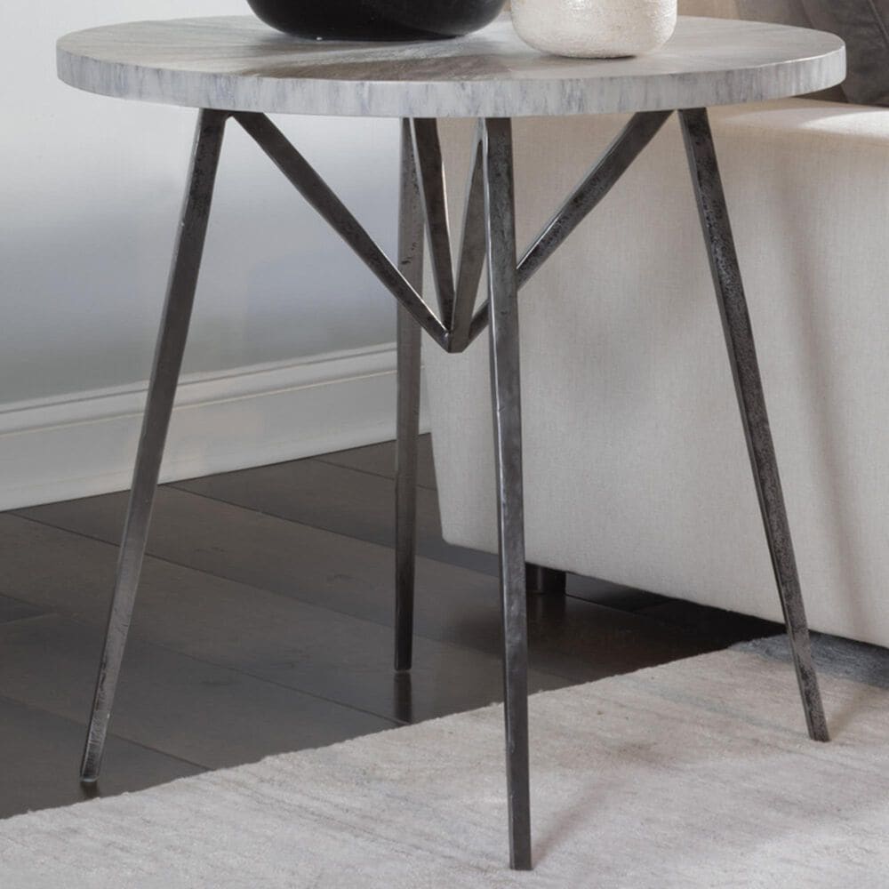 Artistica Metal Alfie End Table in Antique Iron, White and Gray, , large