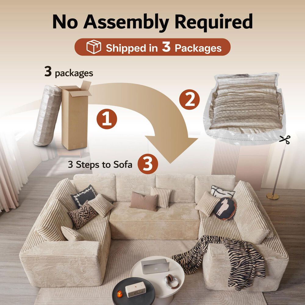 HOMLUX Modular Sectional Cloud Couch, Plush Corduroy U Shaped Sofa with Chaise, Big Comfy Couches Set in Beige, , large