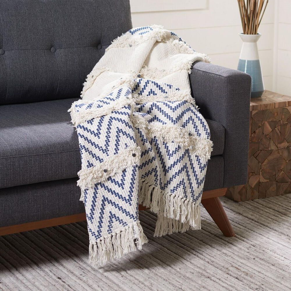 Safavieh Theanna 50&quot; x 60&quot; Throw in Ivory and Blue, , large