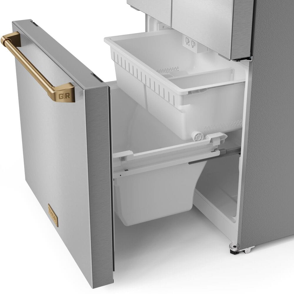 THOR KITCHEN Gordon Ramsay 17.5 Cu. Ft. Counter Depth French Door Refrigerator with Bronze Handle Kit in Stainless Steel, , large