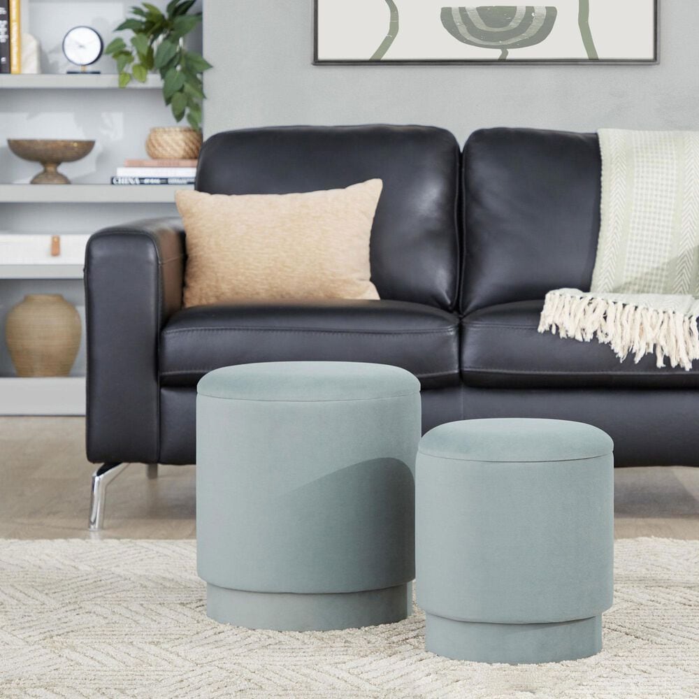 Lumisource Marla 2-Piece Upholstered Ottoman Set in Light Green Velvet, , large