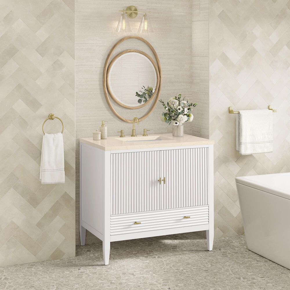 James Martin Vanities Myrrin 36&quot; Vanity in Bright White with 3 cm Eternal Marfil Quartz Top, , large