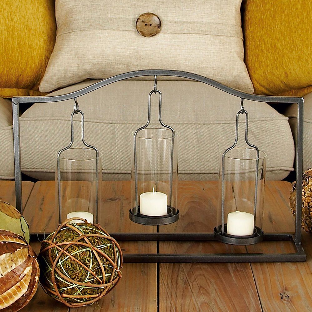 Maple and Jade 11&quot; Industrial Candle Holder with 3 Suspended Candle Plates in Black, , large