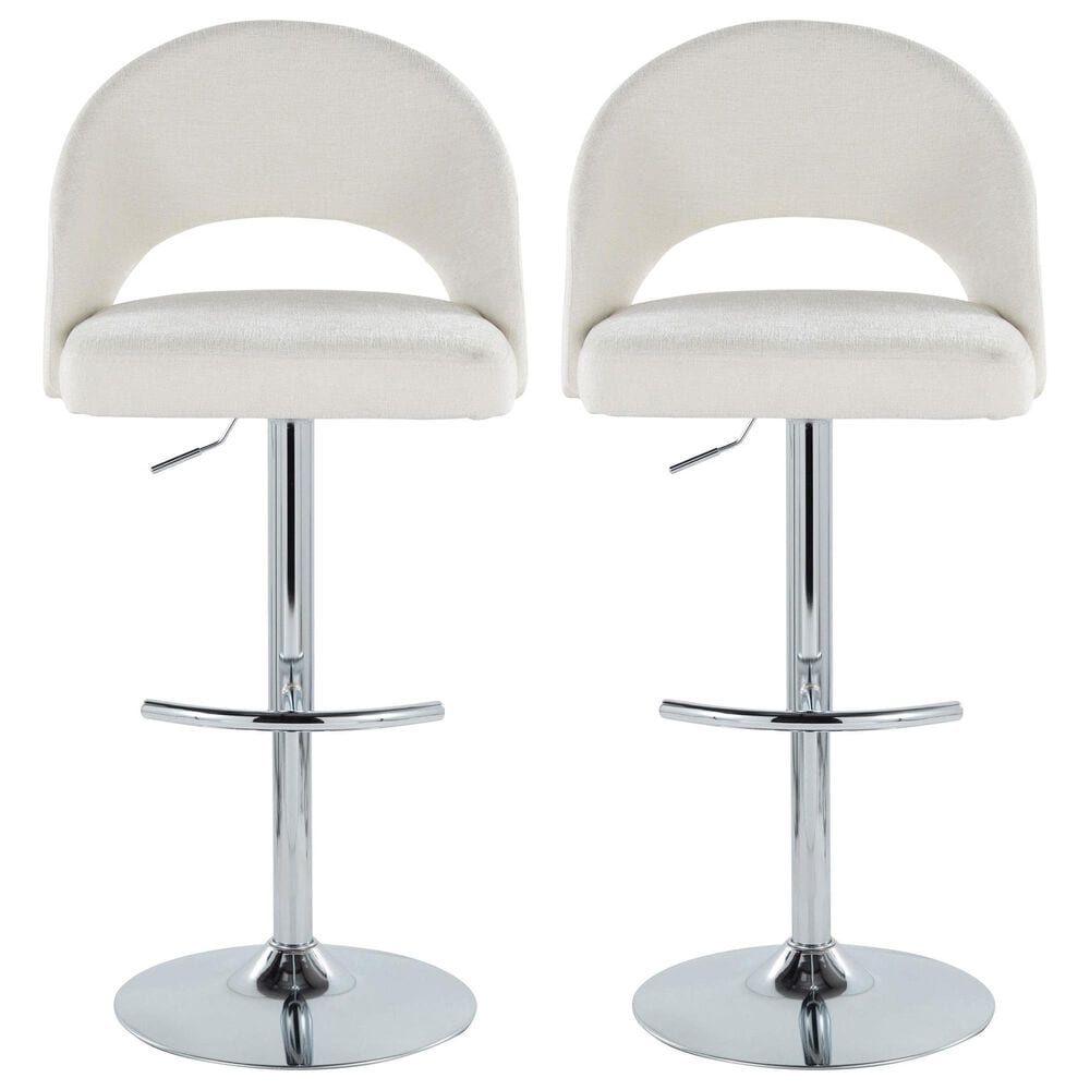 LumiSource Renee Adjustable Swivel Bar Stool with Cream Fabric Upholstery in Chrome (Set of 2), , large