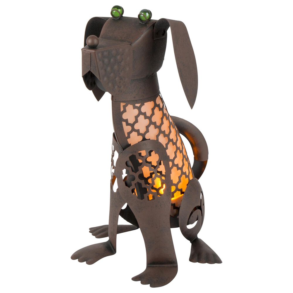 The Gerson Company 15.5" Solar Lighted Garden Dog in Rustic Brown, , large
