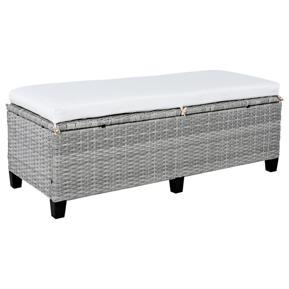 HOMLUX 5-Piece Outdoor Conversation Set with 2 Extendable Side Tables and Gray Rattan in White, , large