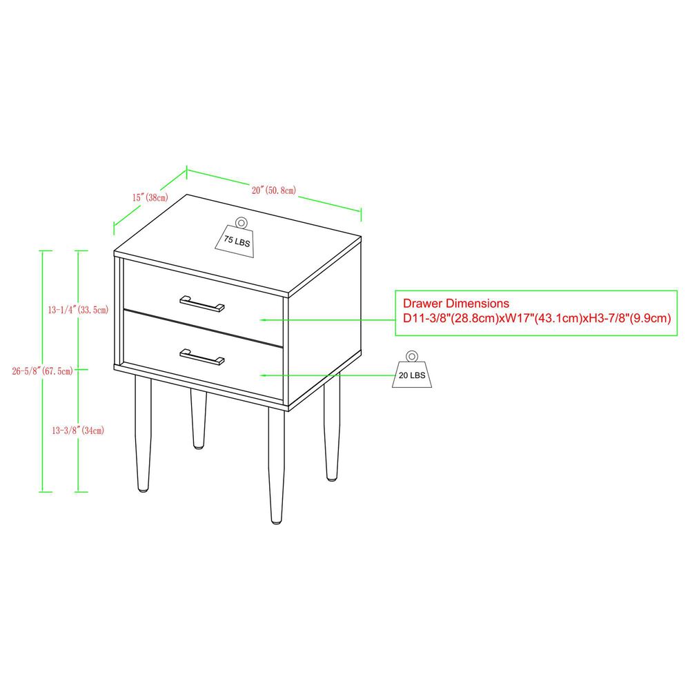 Walker Edison Olivia 20&quot; 2-Drawer Side Table in Black, , large