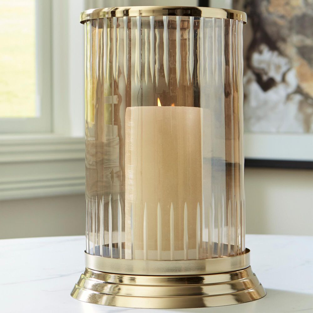 Ashley Aavinson 11&quot; Candle Holder in Amber and Gold, , large