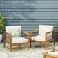 Hearth and Haven Outdoor Acacia Wood Club Chair with Beige Cushions and Slat Panel in Teak, , large