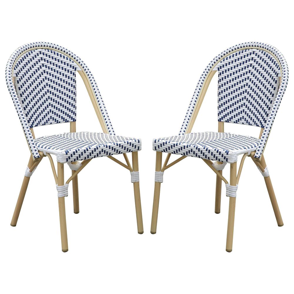 Furniture of America Toby Patio Side Chair in Navy/White (Set of 2), , large