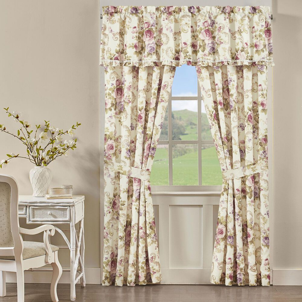 J. Queen New York Chambord 84&quot; x 41&quot; Window Panel Pair in Deep Plum, Lavender, Rose, Taupe and Green, , large