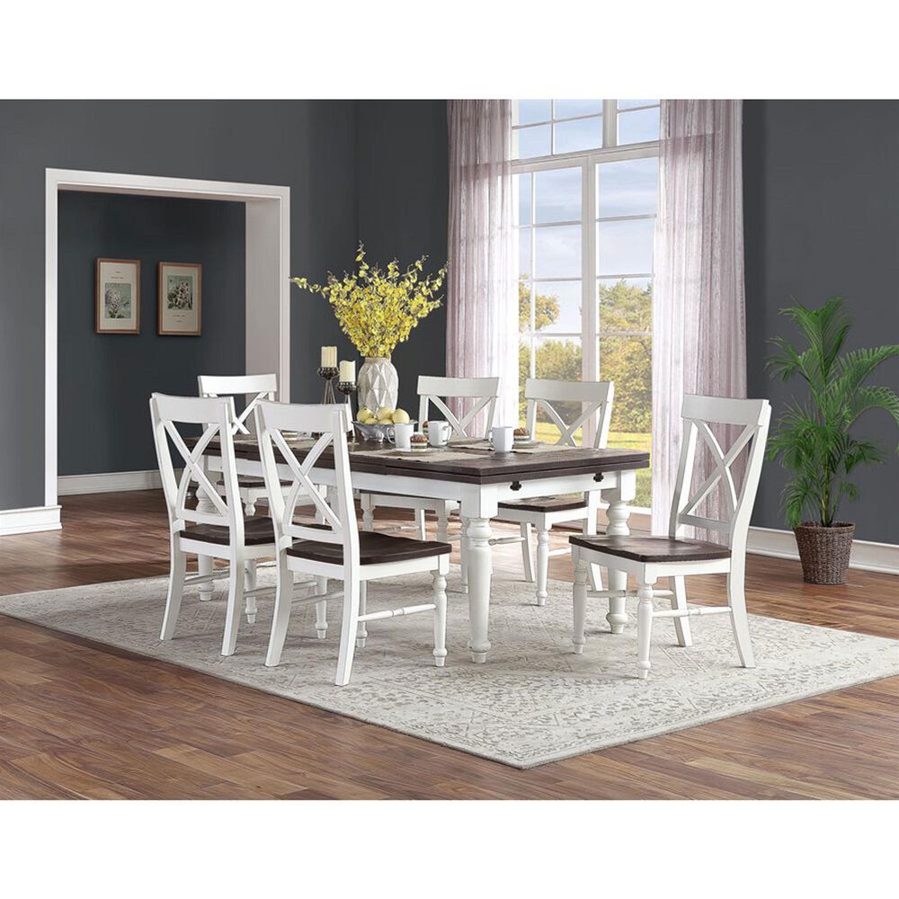 Golden Wave Furniture Mountain Retreat 7-Piece Rectangular Dining Set in Dark Mocha and Antique White, , large