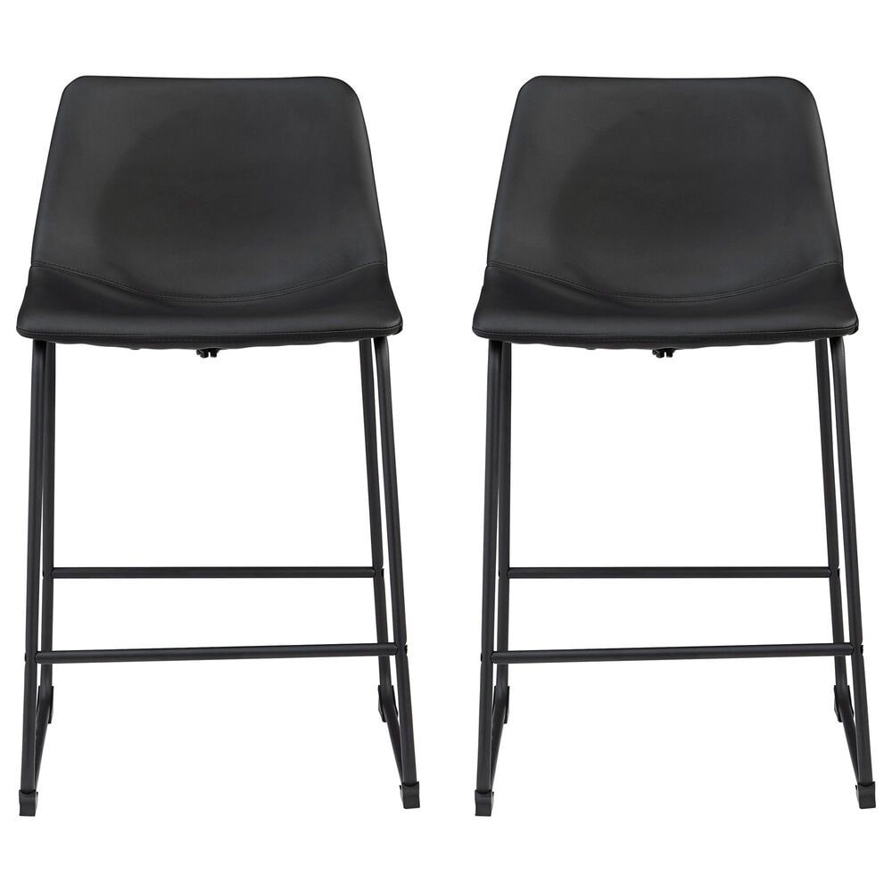 Ashley Centiar Upholstered Barstool in Black Faux Leather &#40;Set of 2&#41;, , large