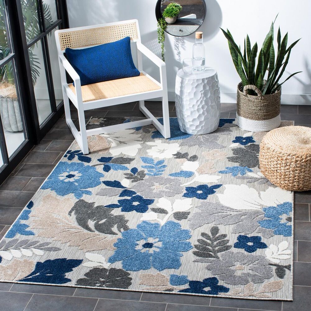 Safavieh Cabana CBN308F 3&#39; x 5&#39; Grey and Blue Indoor/Outdoor Area Performance Rug, , large