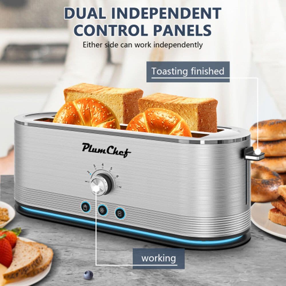 HOMLUX 4-Slice Toaster with 7 Browning Settings in Silver, , large