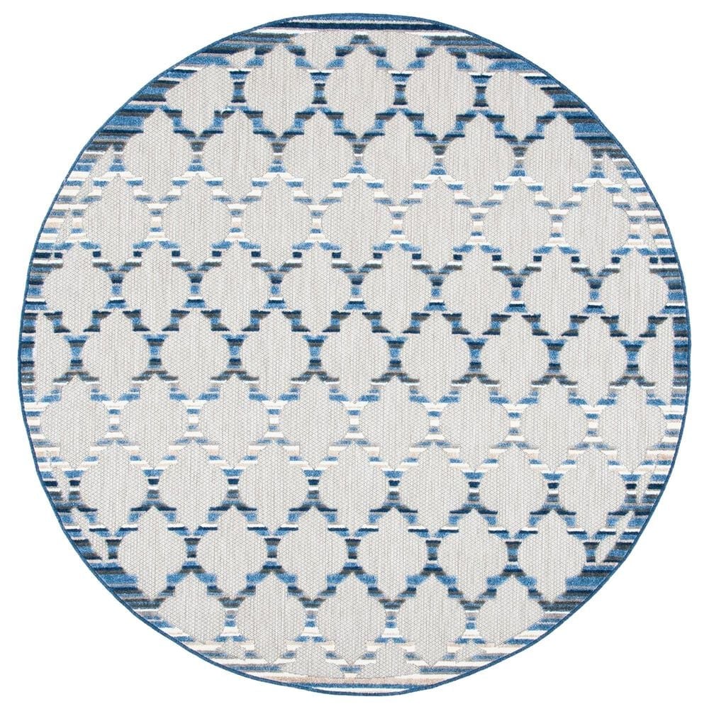 Safavieh Cabana CBN333G 6"7" Round Grey and Blue Indoor/Outdoor Area Performance Rug, , large