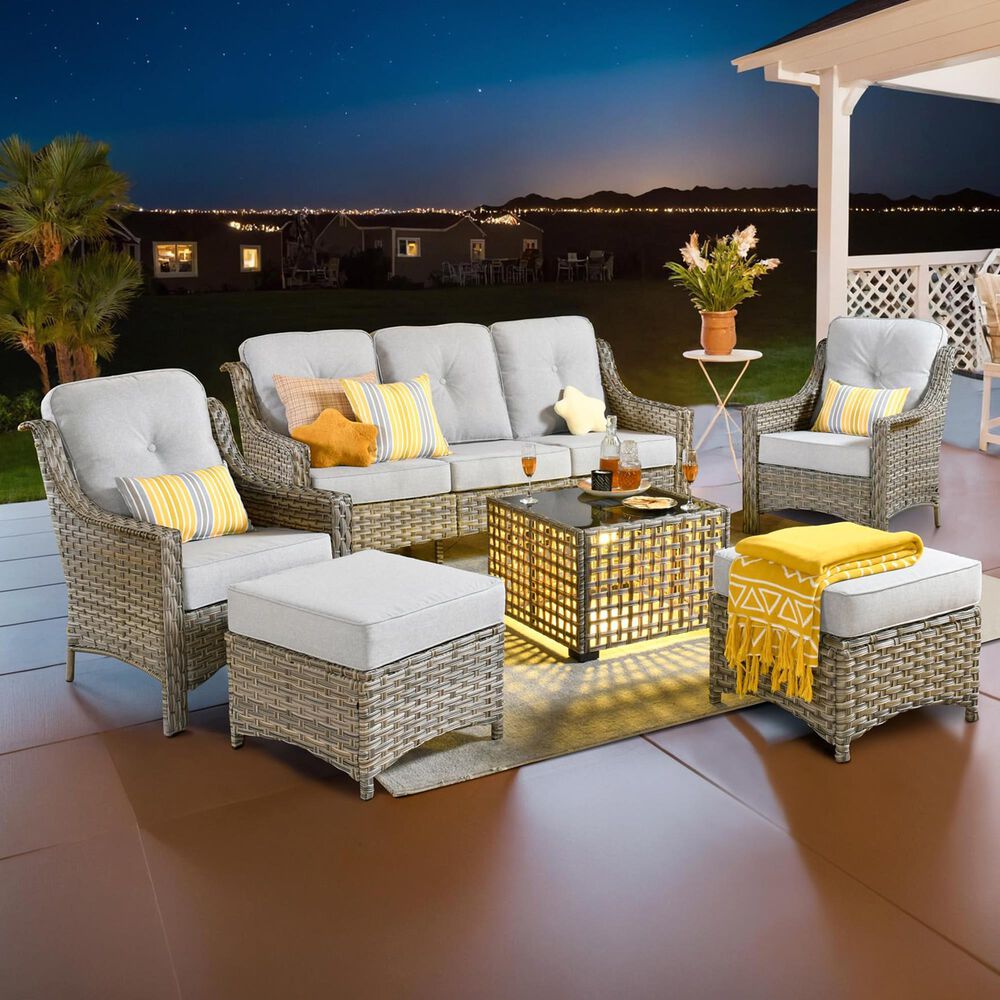 HOMLUX 6-Piece Patio Conversation Set with Coffee Table in Light Grey, , large