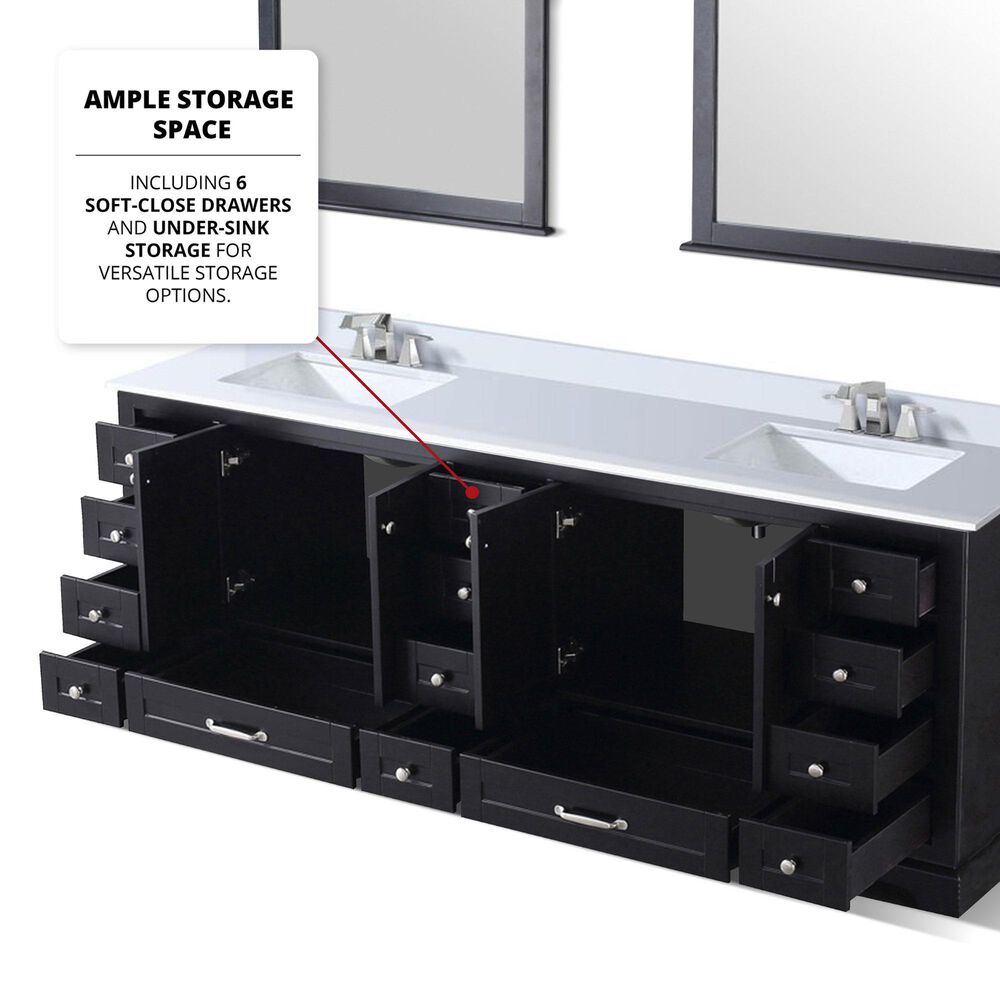 Lexora Home Dukes 84&quot; Double Bathroom Vanity in Espresso with 2 cm White Quartz Top and Rectangular Sinks, , large