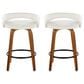 LumiSource Grotto Swivel Counter Stool with White Velvet Upholstery in Walnut Wood and Black (Set of 2), , large