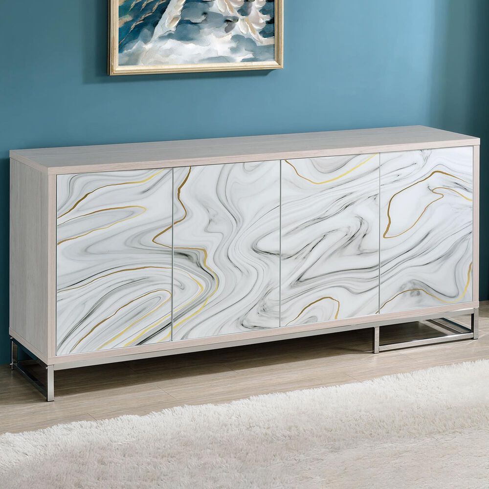 Steve Silver Mike 4-Door Sideboard in White, Gray, Yellow, Bronze and Chrome, , large