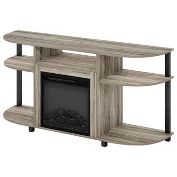 HOMLUX 47" Curved TV Stand with Electric Fireplace in French Oak Grey and Black, , large