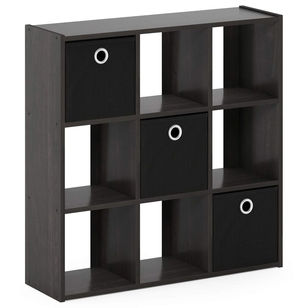 HOMLUX 9-Cube Standing Bookshelf with Bins in Espresso, , large