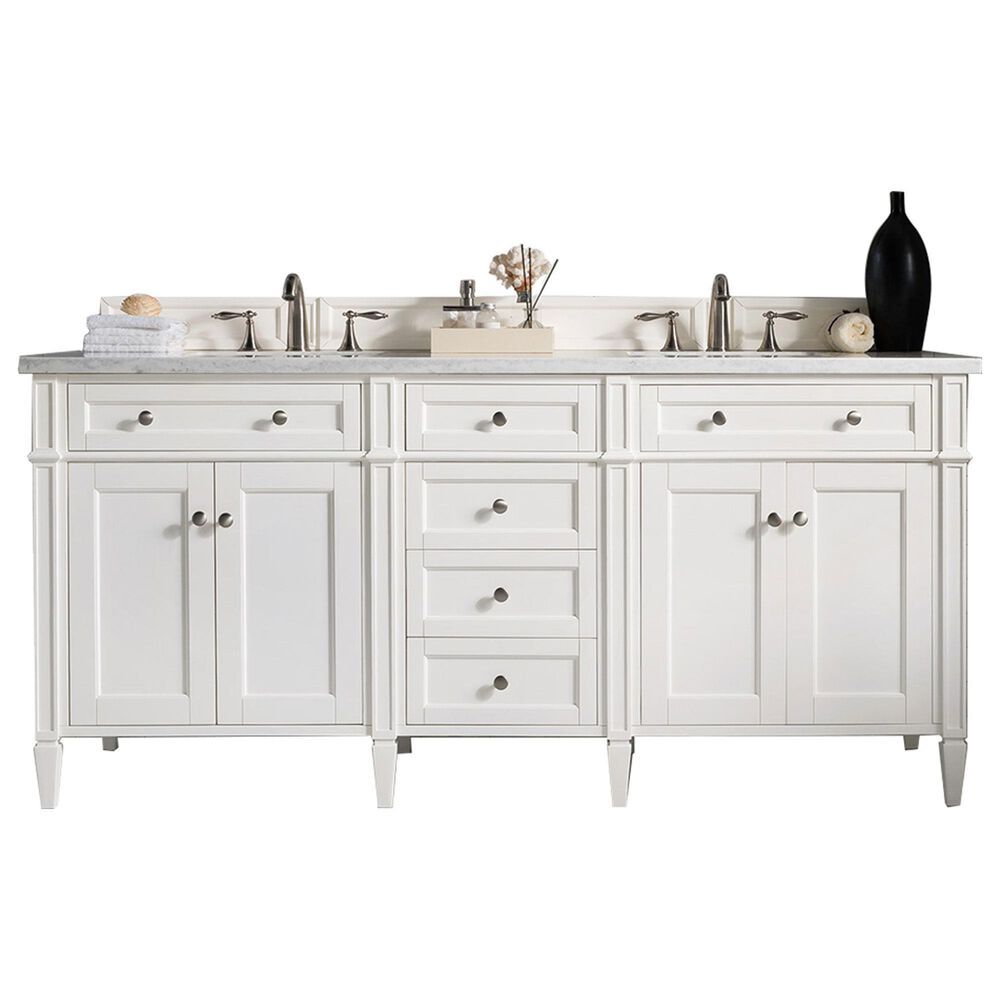 James Martin Vanities Brittany 72" Double Bathroom Vanity in Bright White with 3 cm Arctic Fall Solid Surface Top and Rectangle Sinks, , large
