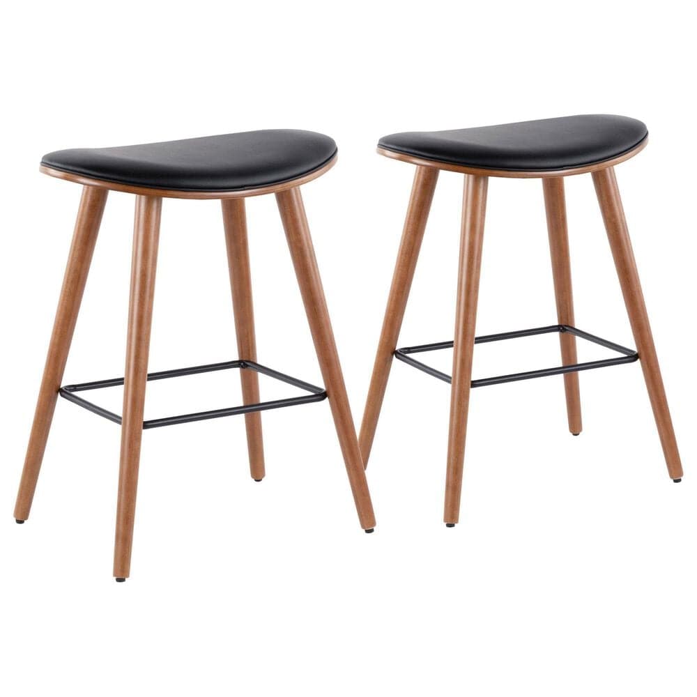 Lumisource Saddle Counter Stool with Black Cushion in Walnut and Black (Set of 2), , large